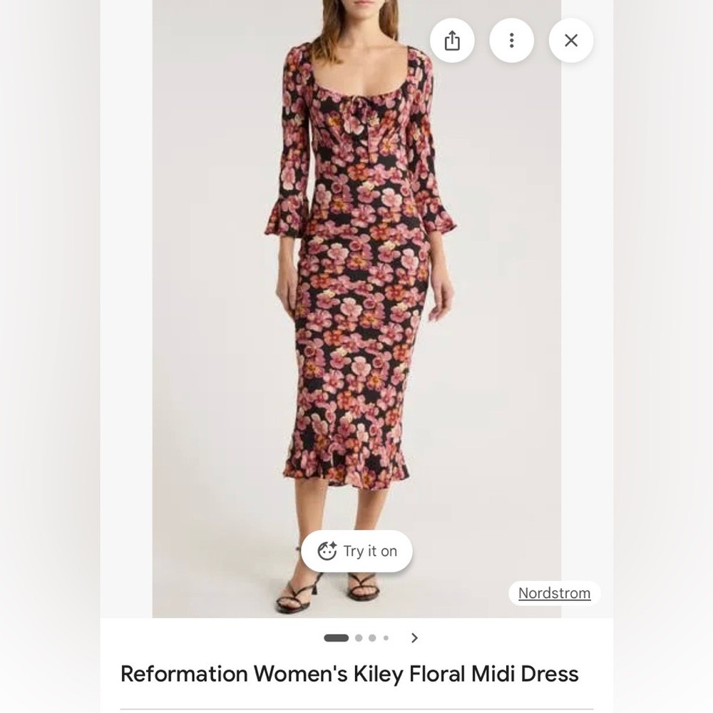 Reformation Pink and Black Floral Midi Dress